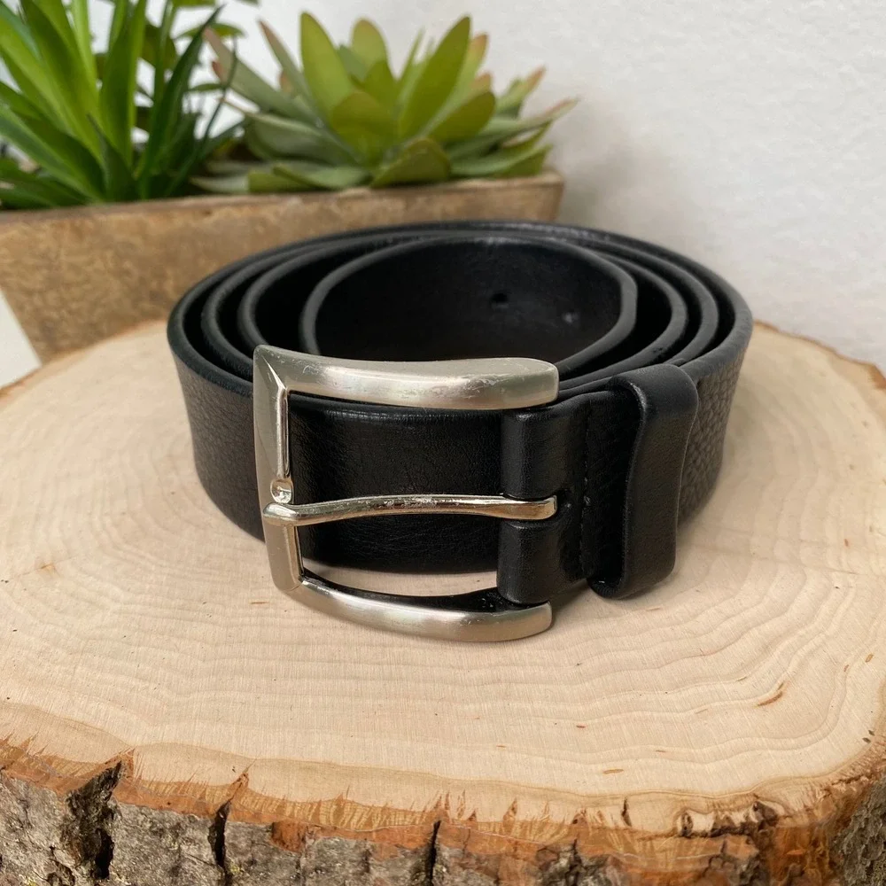 John W Nordstrom‎ Men's Classic Black Pebbled Leather Belt Silver Buckle Size 40